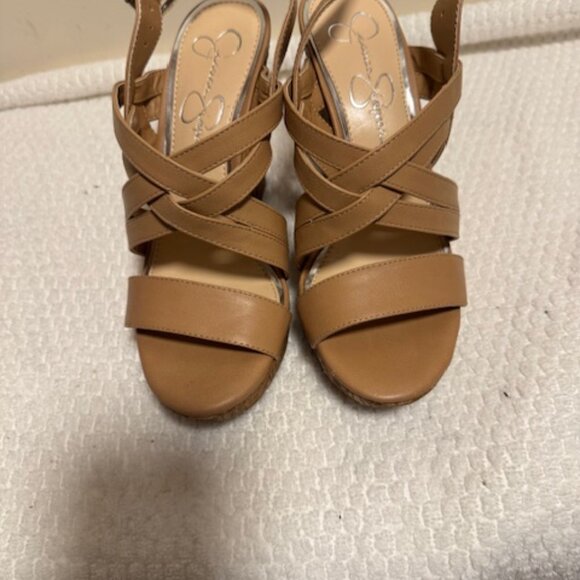 Jessica Simpson Tan Strappy Wedge Sandals Cork Platform Party - Picture 6 of 6